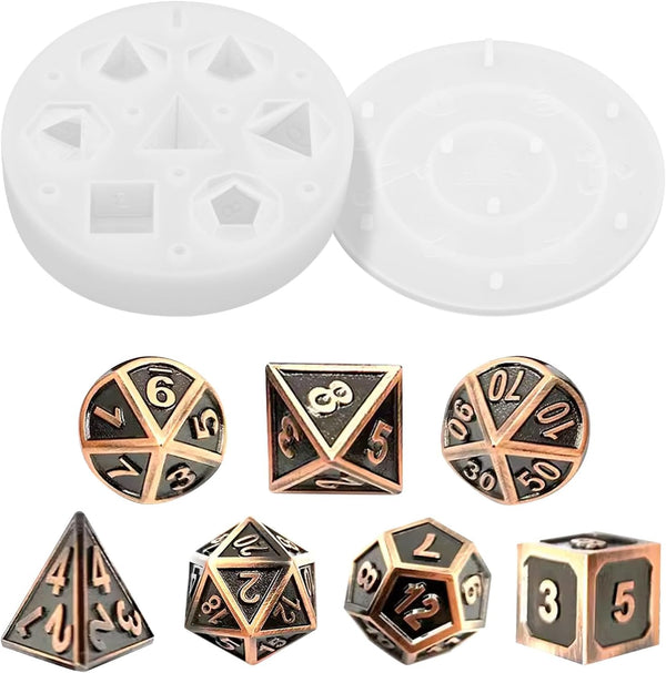 Large Dice Resin Molds DND Silicone Molds - Set of 7 Epoxy Resin Molds for DIY Dice Making in Tabletop Role Playing