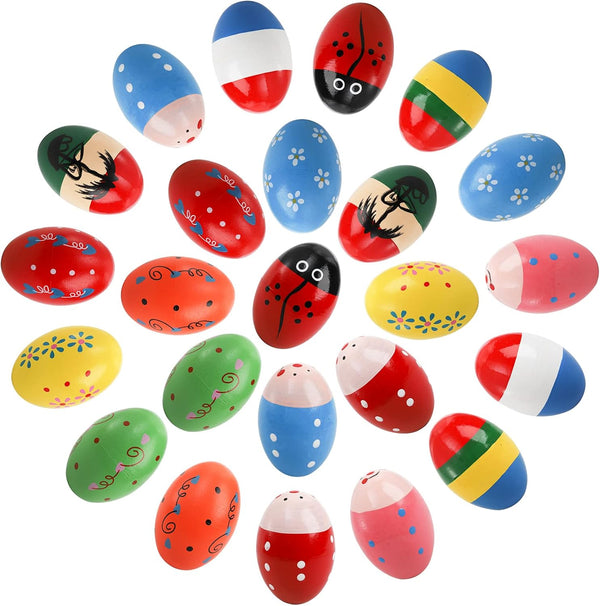 Peohud 24 Pack Wooden Egg Shakers - Maracas Percussion Musical Easter Eggs for Kids, Toddler Music Learning Toys