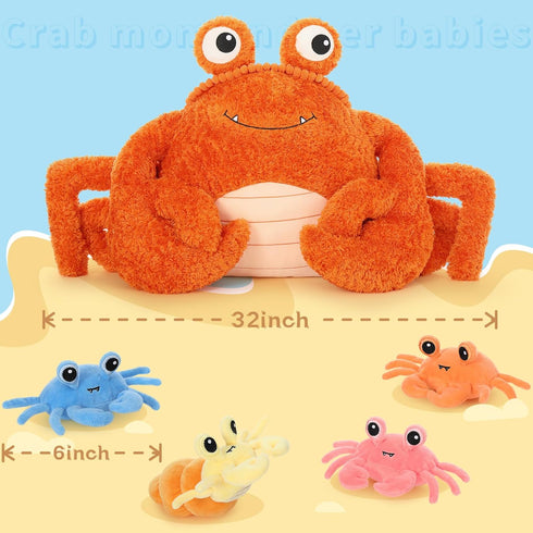 MorisMos 5 Pcs Crab Plush Stuffed Animal, Large Mommy Crab with 4 Babies, 32" Ocean Stuffed Plushies Gift