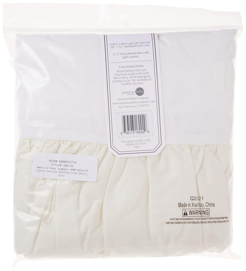 100% 52"L 28"W 13.5" American Baby Company Natural Cotton Percale Ruffled Crib Skirt, Cream, x +