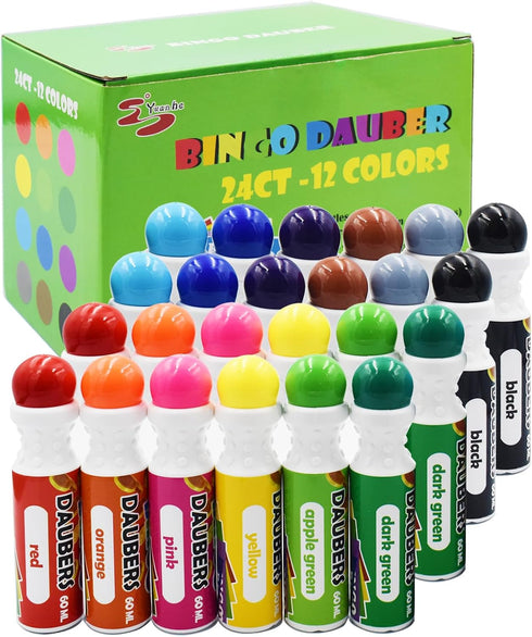 Yuanhe Bingo Daubers Dot Markers - Mixed Colors Set of 24 Pack-12Colors