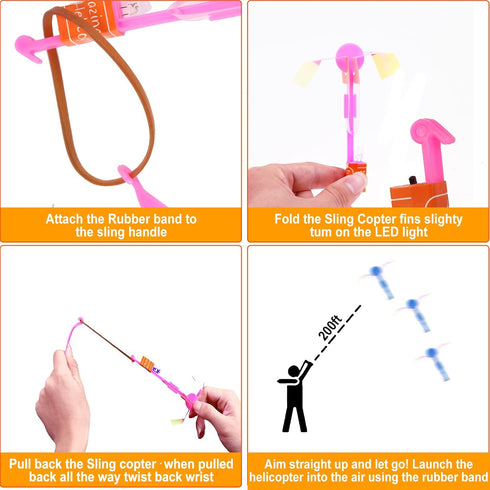 25 Sets LED Flying Set, 25 Slingshot + 25 Glow Helicopter - 50 Pcs, Glow in The Dark Party Favors for Kids 4-12
