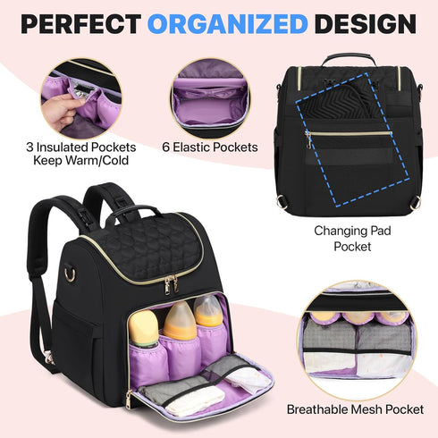 aocrin Backpack, 4 1 Backpacks, Diaper Bag in Convertible Baby Travel Diaper Bag with Changing Pad Diaper bag, Baby Bag
