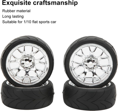 VBESTLIFE RC Tire Set, 4Pcs 2.6inch Rubber Tires with Plastic Rims for Most 1:10 Scale Flat Sports Car