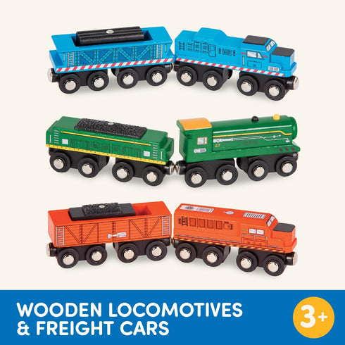 Battat Classic Trains 6Pc Wooden Railroad Set - Magnetic Toy Trains with Engines & Cars for Kids 3 Years +