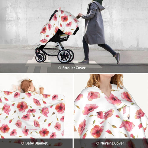 Zhbvncp Flowers of Poppy Baby Car Seat Cover & Breastfeeding Nursing Cover - Breathable Stretch Fabric Multi-Use
