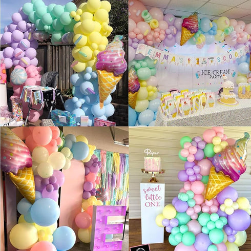 BSMLSPHW 145pcs Pastel Balloon Garland Arch Kit Macaron Rainbow Ballon with Long Foil Ice Cream Ballon for Baby Shower