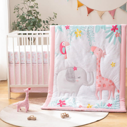 Baby Crib Bedding Set with Baby Blanket Bundle, 4 Piece Cartoon Crib