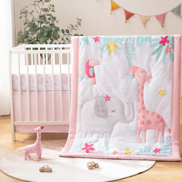 Baby Crib Bedding Set with Baby Blanket Bundle, 4 Piece Cartoon Crib