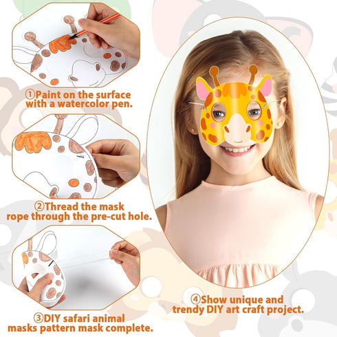 36Sets Animal Coloring Mask Jungle Animal Crafts for Kids Color Your Own Paper Mask Easy DIY Wild Lion Masquerade