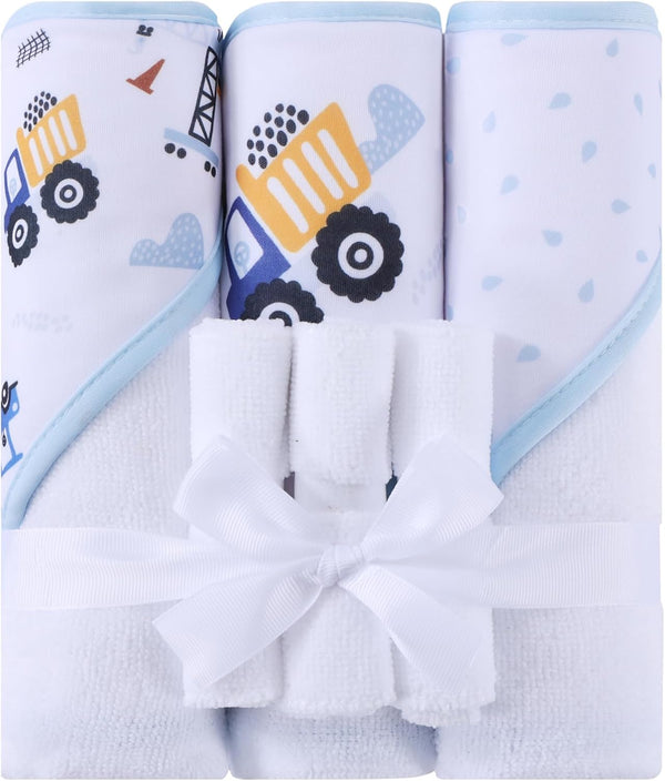 Mooreeke Baby Towel with Hood for Boys Blue Excavator Bath Towel for