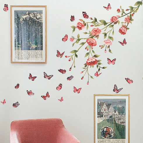 Cute Peony Flower Wall Decals, Pink Rose Floral Stickers, Removable Peel and Stick for Kids Room, Living Room Decor
