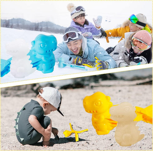 4 Pcs/Set Dinosaur Shaped Snowball Maker Clips - Outdoor Winter Play Snow Toys for Kids Adults Snowball Fight