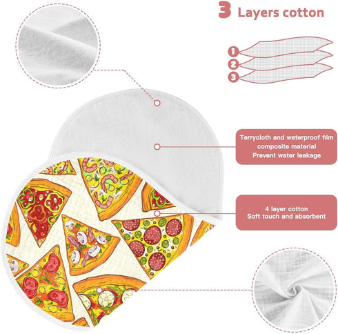Pizza Slice with Fruit Vegetable Muslin Burp Cloths for Baby, Soft 100% Cotton Washcloths Bibs for Boy Girl