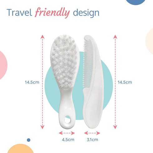 Set, 0m+ LuvLap Elegant Baby Hair Brush and Comb (White)