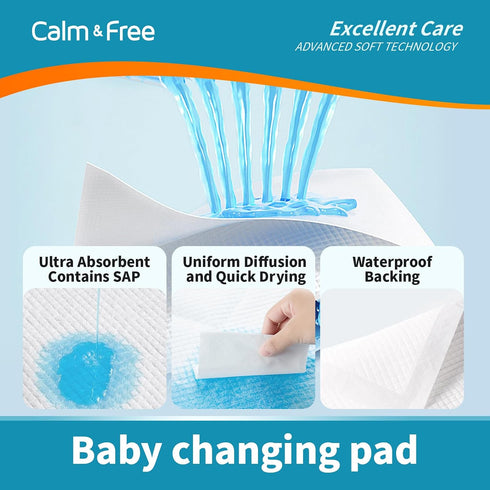 Calm&Free 18x 24(100 Count) Baby Disposable Changing Pads, Underpads Portable Diaper Changing Pads