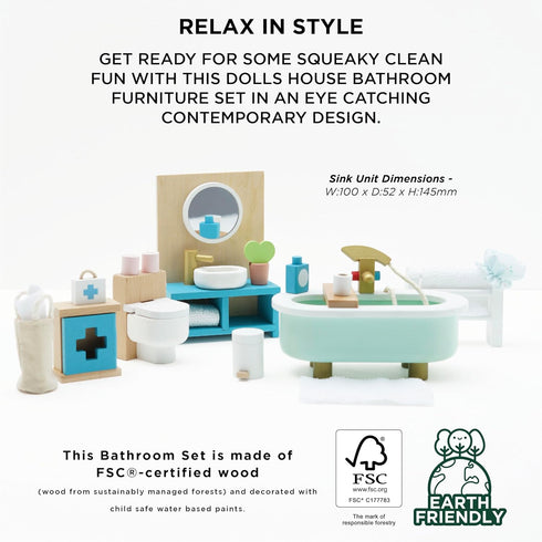 Le Toy Van Daisylane Bathroom Premium Wooden Toys for Doll House Accessories, Suitable for Ages 3+