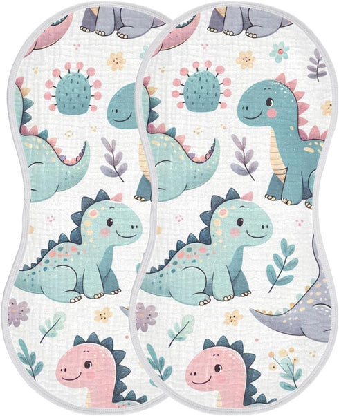 FLildon Muslin Burp Cloth for Baby 2PCS Cute Little Dinosaurs Super Absorbent Burping