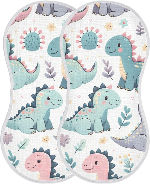 FLildon Muslin Burp Cloth for Baby 2PCS Cute Little Dinosaurs Super Absorbent Burping