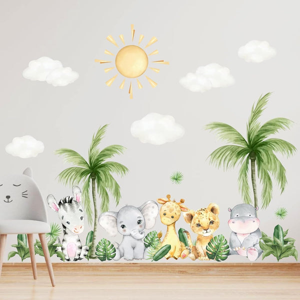 Safari Animal Wall Decals Peel and Stick Safari Nursery Decor Cute Jungle