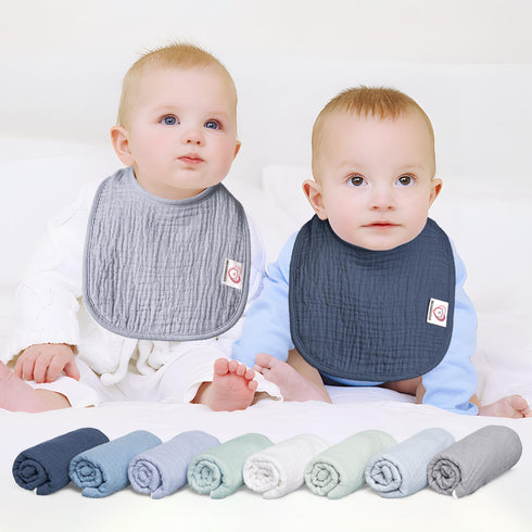 Muslin Baby Drooling Bibs 8 Pack, 100% Cotton Adjustable Bandana Bibs Gift for Teething Baby Girls Boys