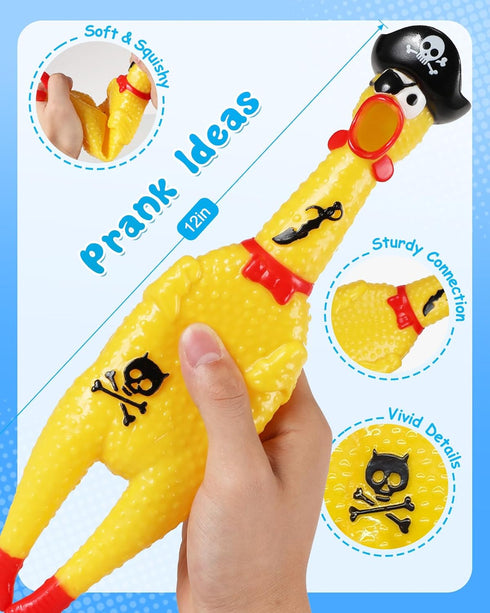 12" (1-Pack) Swooflia Giant Rubber Chicken That Squeak - Screaming Chicken Squeaky Toy, Plastic Squawking Prank