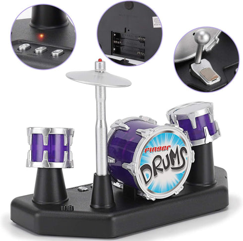 Finger Drum Set Electronic Mini Desktop Toy Instrument Game with Sounds and Lights for Kids and Adults