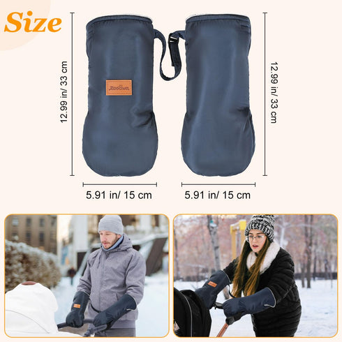 Zooawa Stroller Gloves, Universal Stroller Hand Muff with Warm Polar Fleece, Baby Stroller Gloves with Hook and Loop