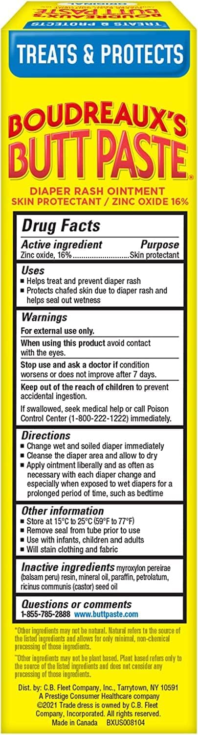 Pediatrician-Recommended 4oz 3 Pack Boudreaux's Butt Paste Original Diaper Rash Cream, Diaper Cream for Baby, Fast