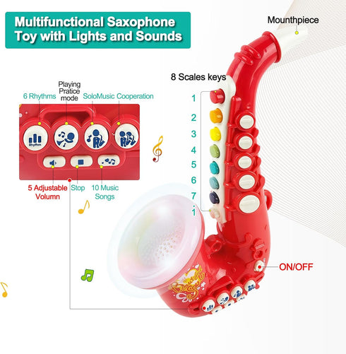 3+ Toy Saxophone with Light & Sound, Toy Harmonica for Kids, Early Educational Toy Musical Instrument Toys for Toddlers
