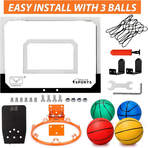 Pro Indoor Mini Basketball Hoop Set for Kids & Adults, Over Door Automatic Scoring