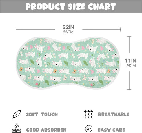 decor gift 4 Pack 22x11in Cotton Muslin Burp Cloths Large Breathable Cute Bunny Rabbit Butterfly Flower Light Green