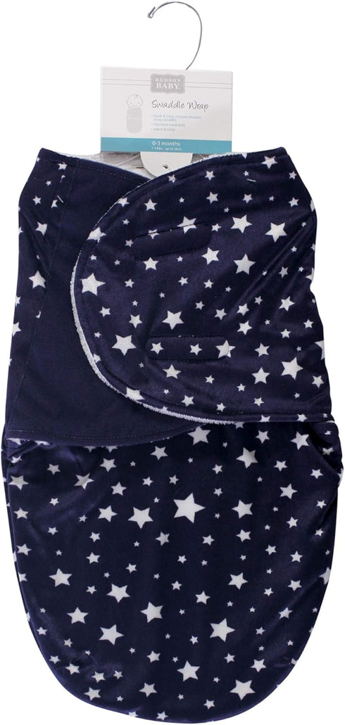 Hudson Baby Unisex Plush Swaddle Wrap, Navy Star, 0-3 Months