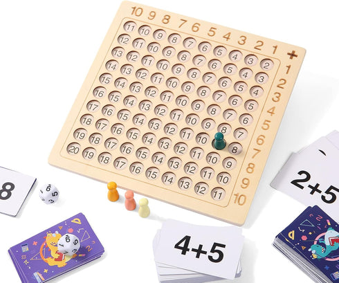 2 in 1 Math Board Game for Kids - Wooden Multiplication Addition Toys for Girls Boys 4-9 Years Old
