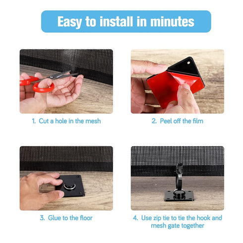 Mesh Dog Gate Floor Adhesive Hooks 2-Pack, No Drilling Retractable Baby Gates Hooks for Securing to Floors, Stairs