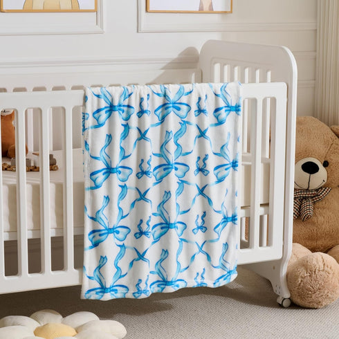 Yagle Mate Decor,30x40in Blue Bow Baby Blankets for Boys-Soft Cute Fleece Baby Blanket-Fluffy Infant Newborn Toddler
