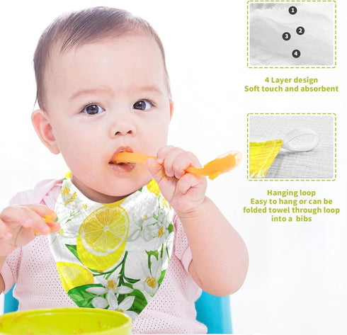 Nander 3Pack Baby Muslin Washcloths,Yellow Lemons Soft Face Cloths for Newborn, Absorbent Bath Wash Cloths, Wipes, Burp