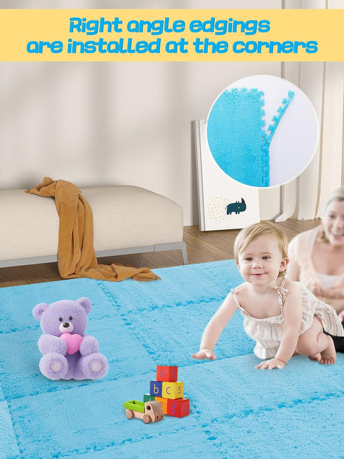 12 (11.8", pcs Thickened Plush Foam Interlocking Floor Mats, Foam Mats for Floor Baby with Edgings, Soft Anti-Slip