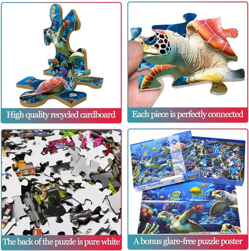 500 Piece Jigsaw Puzzle for Adults - Sea Turtle Underwater World, Finished Size 19.3" x 13.7"