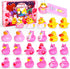 24 PCS Pink Rubber Ducks with Cards and Bands - Bulk Mini