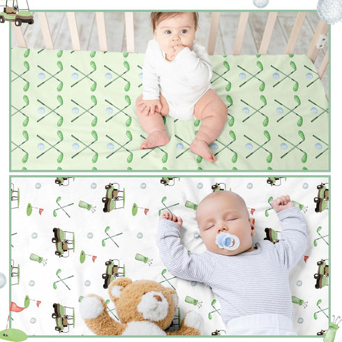 2 Pack 52'' 28'' Set CroBlissful Golf Baby Crib Fitted Sheet x Stretchy Neutral Fitted Crib Mattress Sheet Baby Bedding