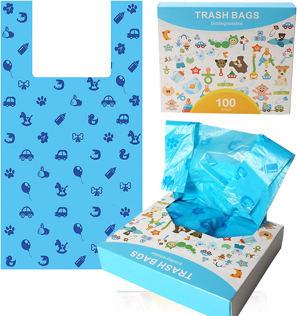 Disposable Diaper Bags with Easy-Tie Tabs, 200 Count Degradable Diaper Trash Bags