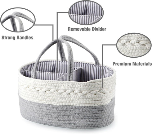 PandaEar Baby Diaper Caddy Organizer for Boys Girls, Portable Baby Diaper Basket, Travel Cotton Rope Diaper Caddy Change Organizer for Baby Shower Gifts Newborn Infants by PandaEar