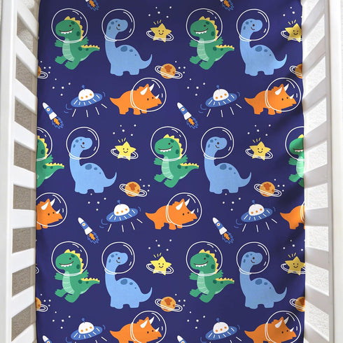 52x28 Inch JISEN Baby Crib Sheets Soft Breathable Space Dinosaurs Fitted Crib Sheets for Standard Crib and Toddler