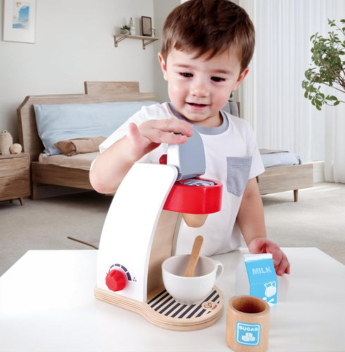 Set Set 3 Hape Wooden White Coffee Maker Kitchen with Accessories| Pretend Play Toy for Kids Ages Years & Up