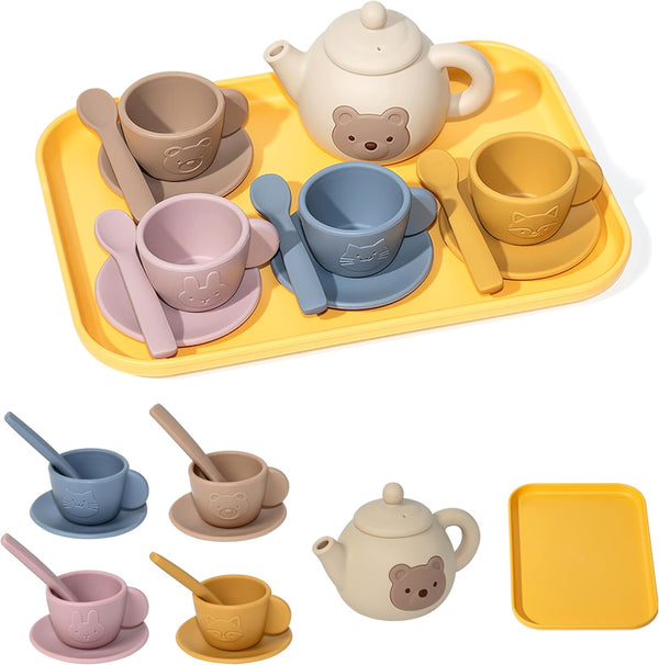 Tea Party Set for Toddlers, Silicone Play Tea Set for Girls and