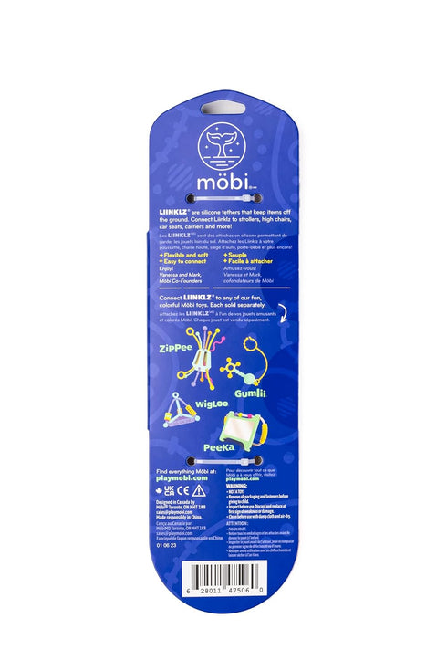 Mobi Liinklz Silicone Tethers - Toy Straps for Baby, Stroller Toy Straps, Baby Toy Holder, Toy Safety Straps, High Chair, Flexible & Soft, Easy to Connect, 0 Months+ - Cool Colors (Pack of 3)