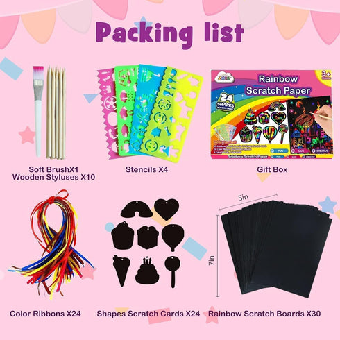 ZMLM Scratch Paper Art-Craft for Girls, Rainbow Scratch Magic Drawing Set, Activity Kit for Kids Ages 3-12, Holiday Gift