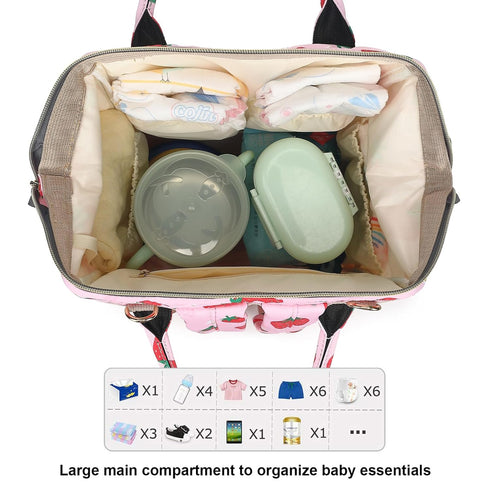 Yusudan Backpack Strawberry Diaper Bag for Baby Girls, Mom Waterproof Large Nappy Bags for Women