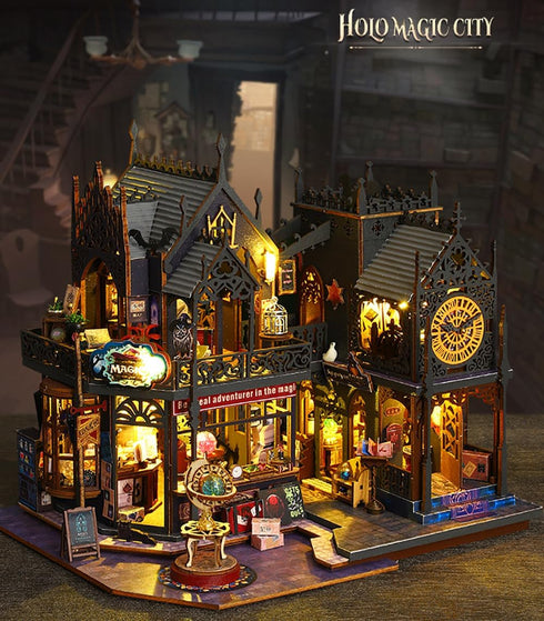 DIY Miniature Dollhouse Kit Magic Castle, Tiny House to Build, 3D Wooden Puzzle Furnishing Decor Model